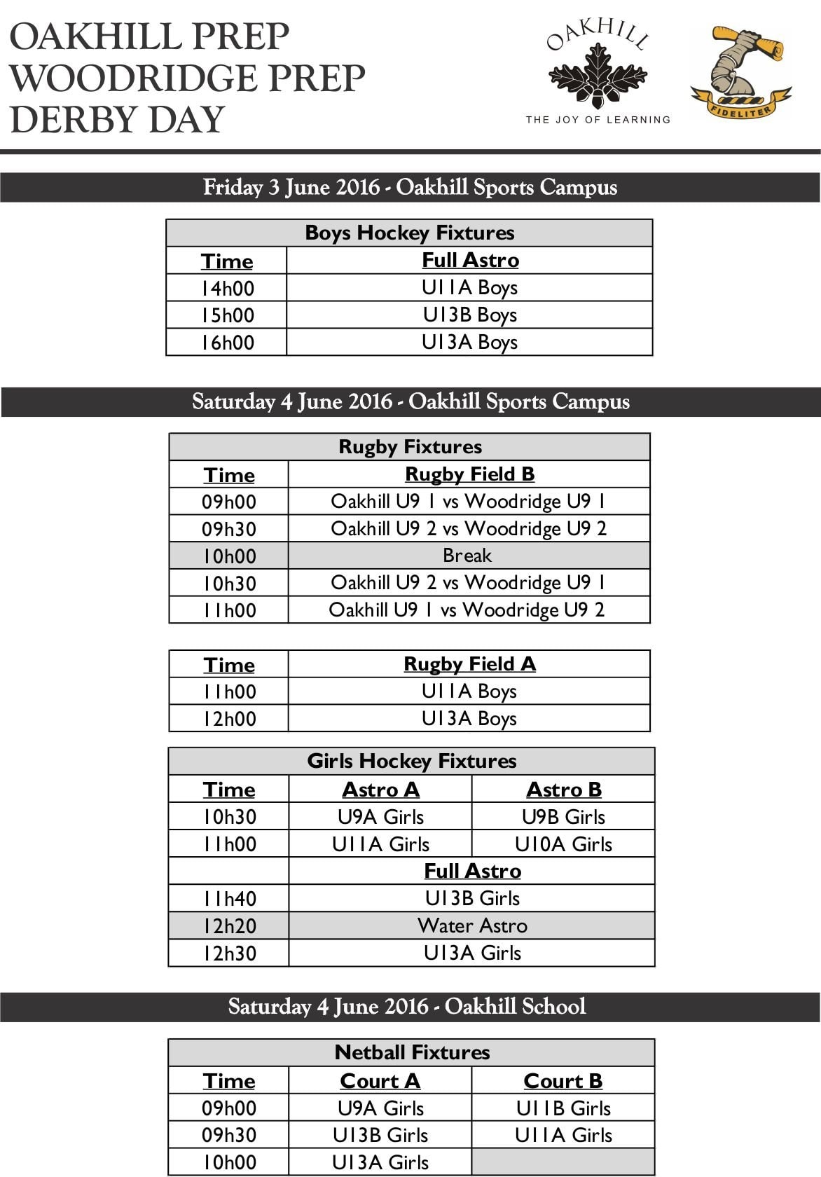 Oakhill Woodridge Derby Day Oakhill School Knysna